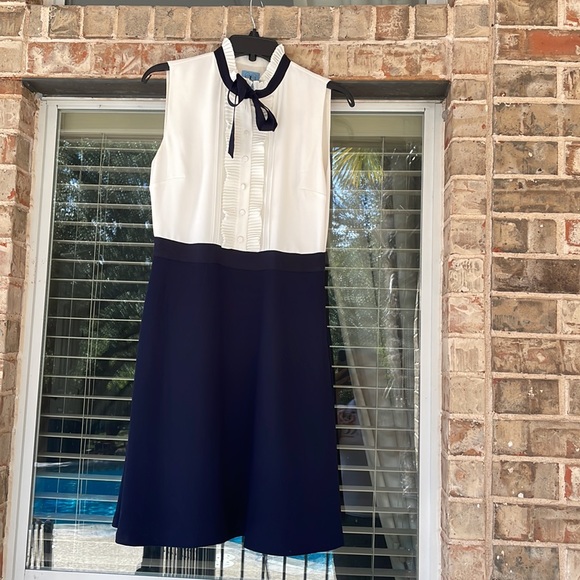 CeCe, NEW Condition, Navy Ruffle Color Block, Tie Neck - Picture 2 of 9